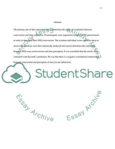 Correlational Study (EPQ & Time Perception)