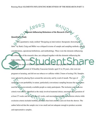 Elements influencing Robustness of the research