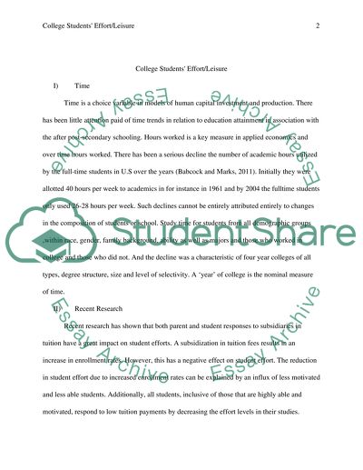 Labor Economics-College Students Effort/Leisure