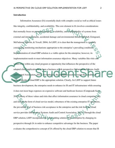 Information Assurance Perspective on Cloud ERP Solution Implementation for Lesley Stowe Fine Foods (LSFF)