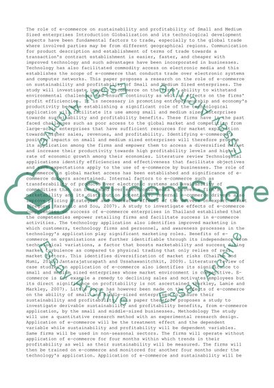 The role of e-commerce on sustainability and profitability of Small and Medium Sized enterprises