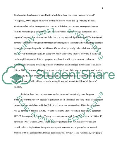 Corporate Taxation: Taxation and Tax Changes Over the Last 20 Years