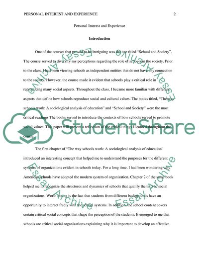 Personal Interest and Experience - Schools and Society Book