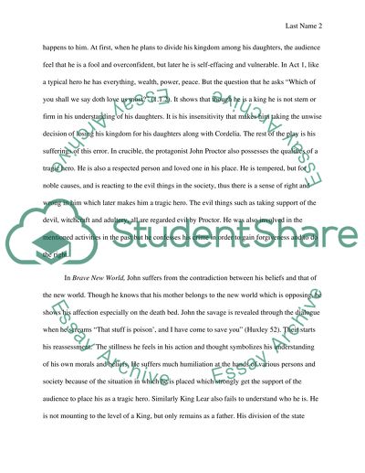 Tragic Heroes in Brave New World, King Lear and The Crucible