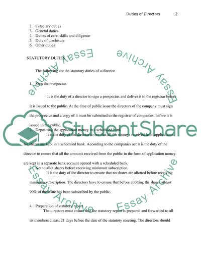 Major Duties of Directors