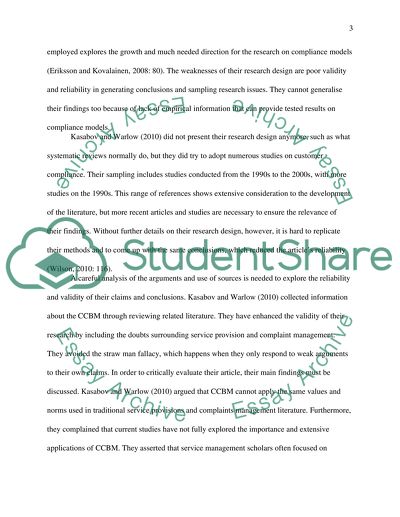 Evaluation of Methodologies Related to Customer Compliance Models
