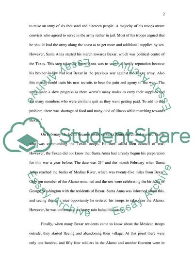 The Battle of Alamo as a Part of the Texan Revolution