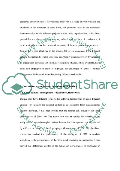 Cross-Cultural Management in Multi-National Tourism Hospitality Organizations