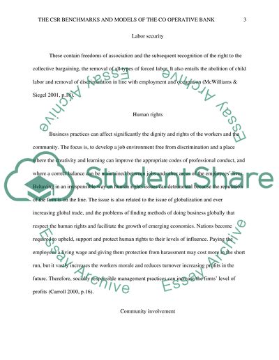 The CSR Benchmarks and Models of the Cooperative Bank