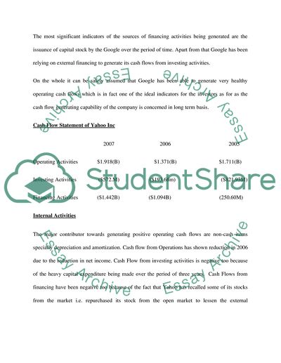 Cash Flows Yahoo and Google