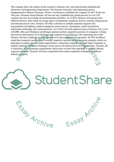 The Competitive Environment/Position of Siemens AG