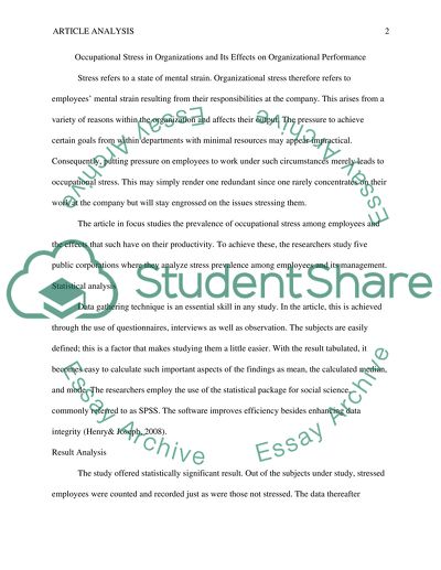 Occupational Stress in Organizations