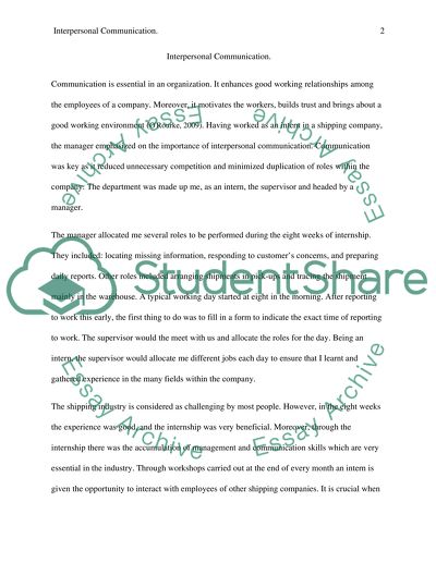 Analysis Paper Assignment : Interpersonal Communication