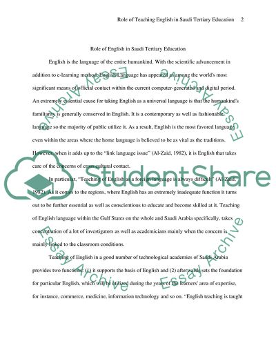 Role of Teaching English in Saudi Tertiary Education