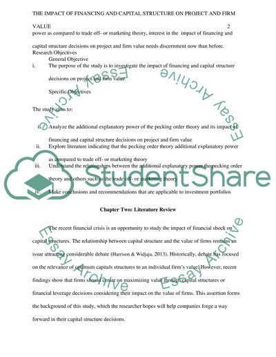 The Impact of Financing and Capital Structure on Project and Firm Value