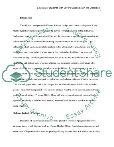 Inclusion of Students with Severe Disabilities Into the Classroom