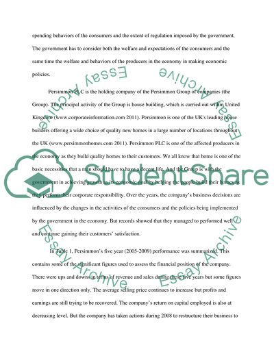 Data Response Exercise: Economy Performance of Persimmon PLC