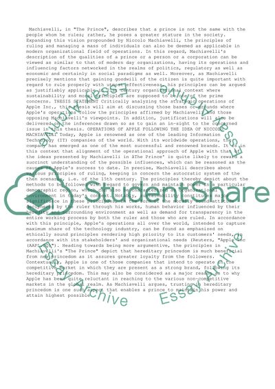 OPERATIONS OF APPLE FOLLOWING THE IDEA OF NICCOLO MACHIAVELLI