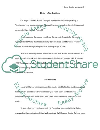 Historical Back Ground of the Sabra and Shatila Carnage