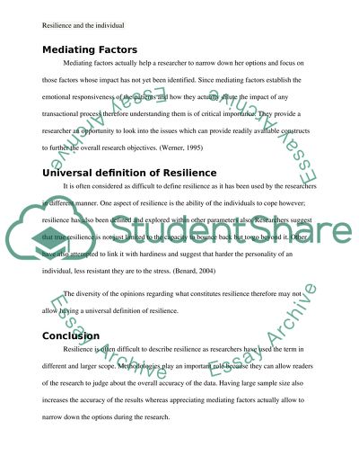 Resilience and the in individual (assignment 2 paper)