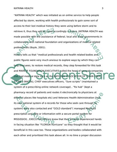 Data and Support to Katrina Health