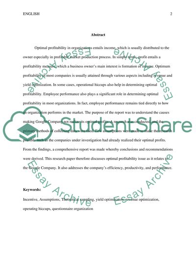Optimal Profitability in Organizations
