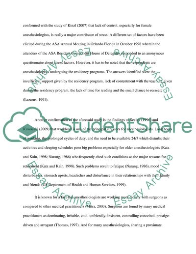 Occupational Stress suffered by Anesthesiologists