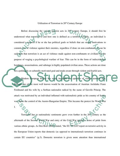 Utilization of Terrorism in 20th Century Europe
