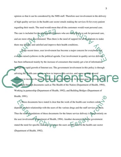 User Involvement in Health Care Service Delivery