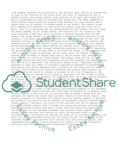 Business plan of Frozen Yogurt Shop: An Executive Summary