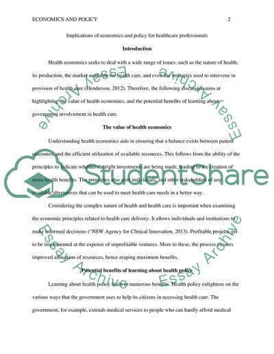 Implications of Economics and Policy for Healthcare Professionals