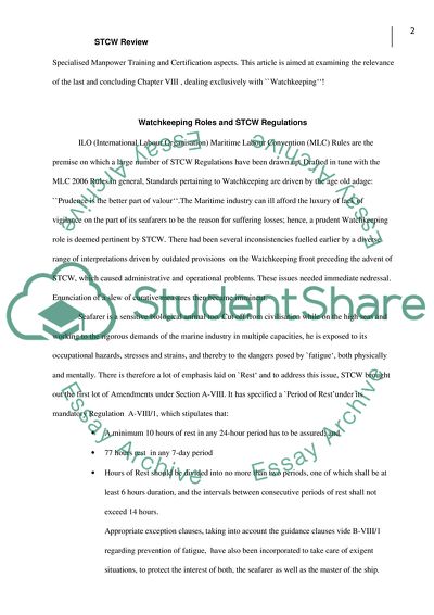 The Relevance of Chapter VIII of the Code Standard of Training Certification and Watchkeeping STCW
