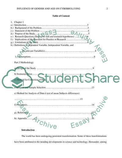 Research Proposal on the Influence of Gender and Age on Cyber Bulling