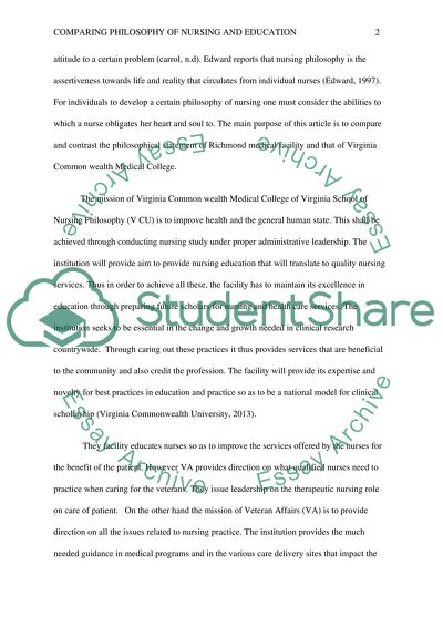 Comparing philosophy of nursing and education