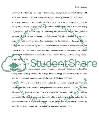 Nutrition Sciences: Dietary Intake
