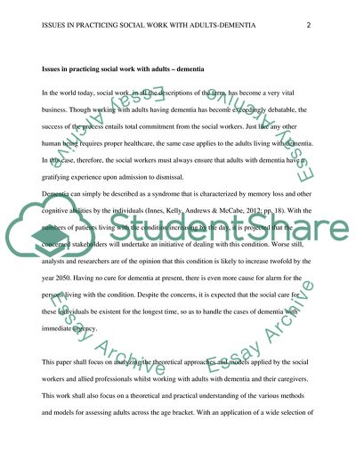 Issues in Practicing Social Work with Adults: Dementia