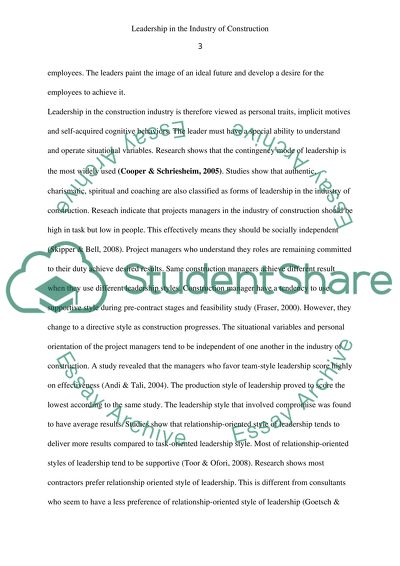 Leadership in the Industry of Construction