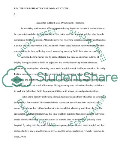 Leadership in Health Care Organizations Practicum