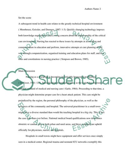 How Technology Impacts on the Nursing Care of the Dependent Patient