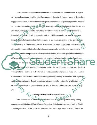 The Historical Development of Neoliberalism in the Media Industry