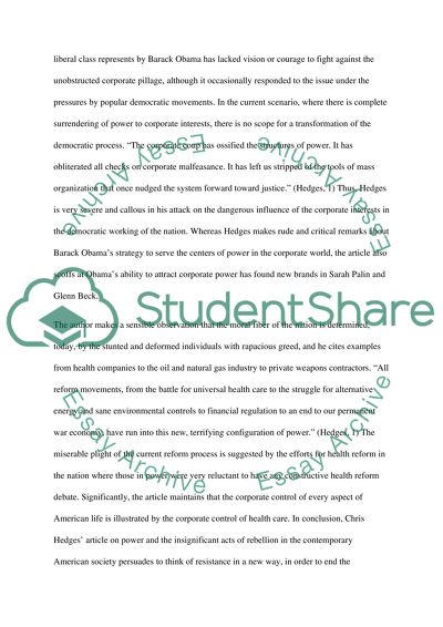 Summary paper on The Article Power and The Tiny Acts of Rebellion By Chris Hedges found on truthdig.com