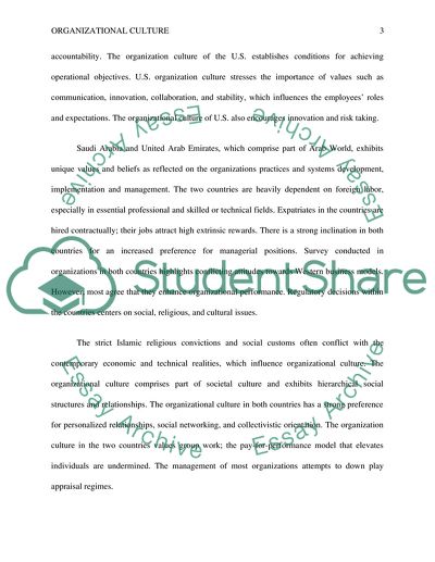 Comparison of Organizational Cultures of the United States versus Saudi Arabia and the United Arab Emirates