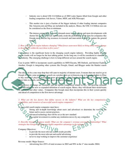 Google and The Profile of Search Engine Industry