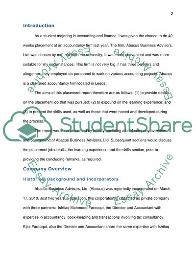 End of placement report example picture