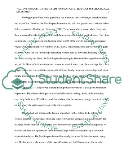 Factors Unique To The Muslim Population In Terms Of Psychological Assessment
