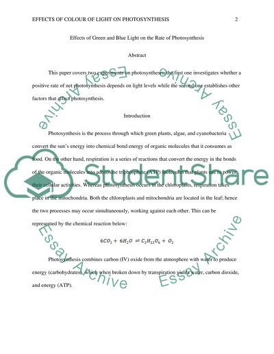 Effects of Green and Blue Light on the Rate of Photosynthesis