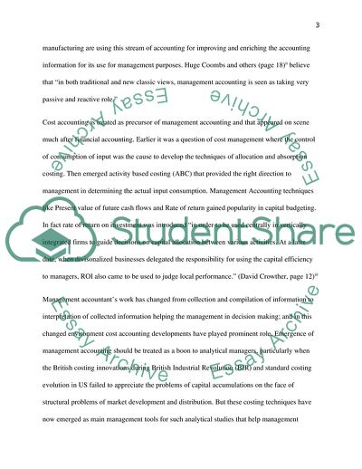 Development of Management Accounting