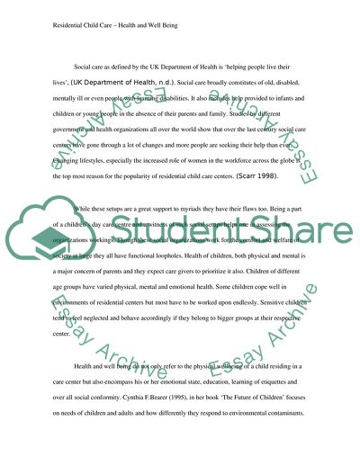 Health and Well-being of Individuals in a Residential Childcare Setting