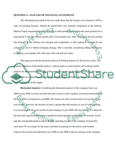 Analysis of Financial Statements: Printing Express