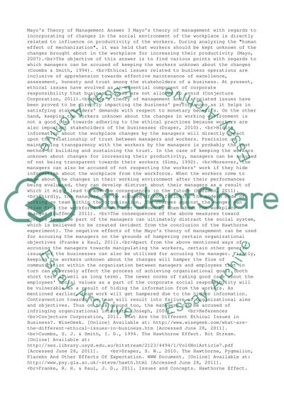 Mayos Theory of Management